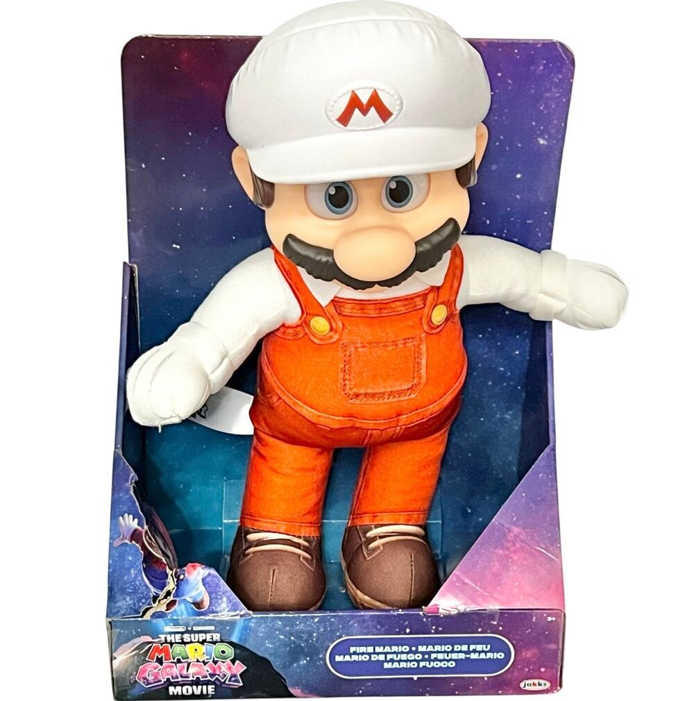 Jakks Super Mario Galaxy Movie Fire Mario Plush Posable Jumbo Toy 14"